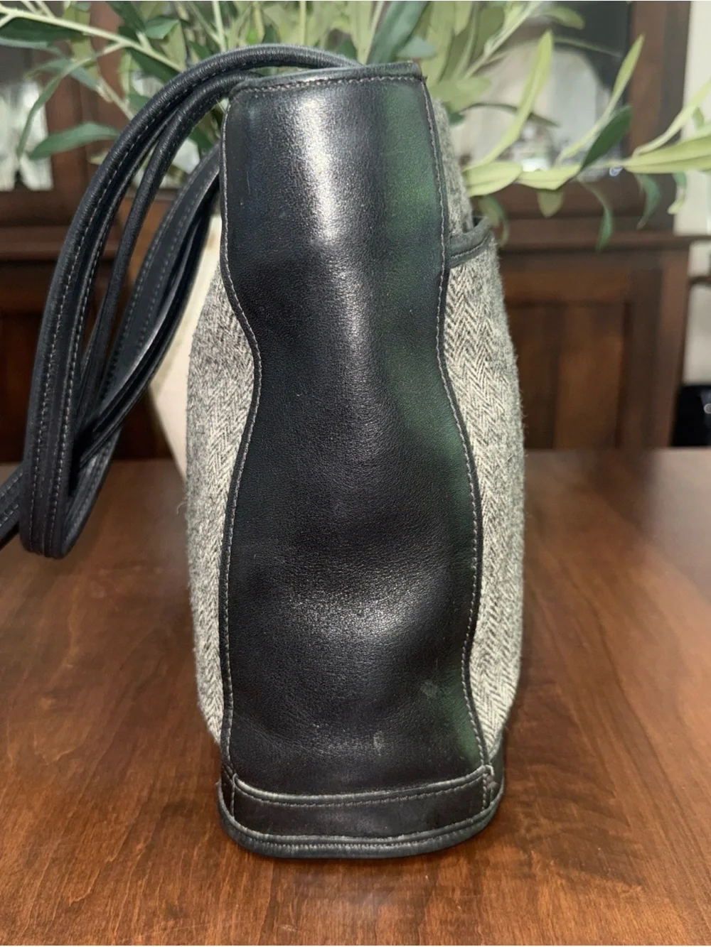 Coach Bleeker Leather-Trim Herringbone Tote Bag - Black & Gray